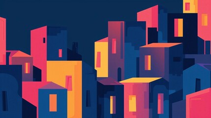 Naklejka premium Abstract Cityscape: A Colorful Geometric Interpretation of Urban Life