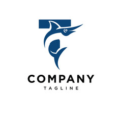 Letter T Blue Marlin Fish Logo Icon Vector