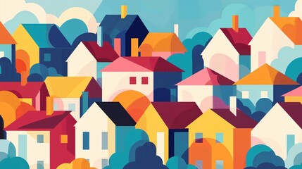 Fototapeta premium Colorful Geometric Houses: An Abstract Urban Landscape