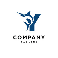 Letter Y Blue Marlin Fish Logo Icon Vector