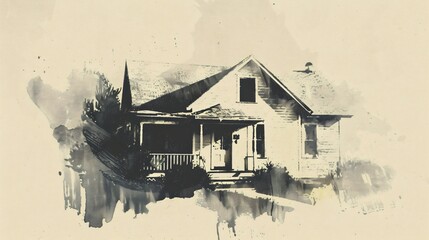 Obraz premium Vintage Farmhouse in Watercolor: A Nostalgic Journey Home