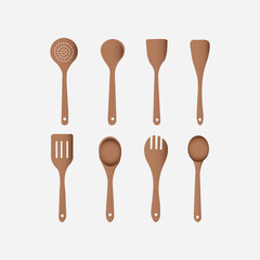 Print Spoon set vector isolated on white background