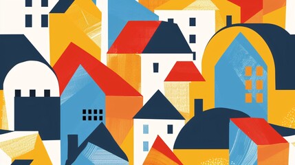 Abstract Cityscape: A Colorful Geometric Illustration of Urban Life
