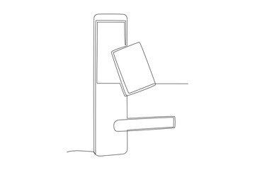 Smart door with access card. Smart home devices concept one-line drawing