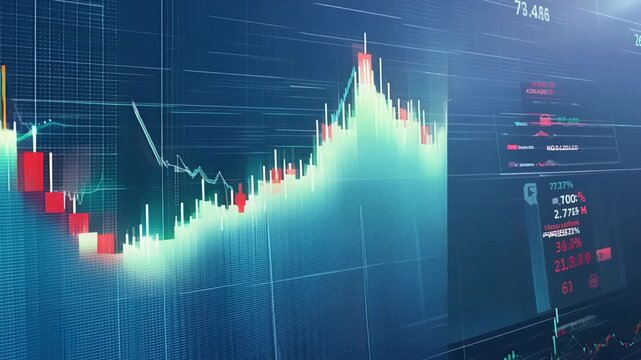 Timelapse video of a stock market graph showcasing a significant overall increase in profits and occasional spikes in losses.
