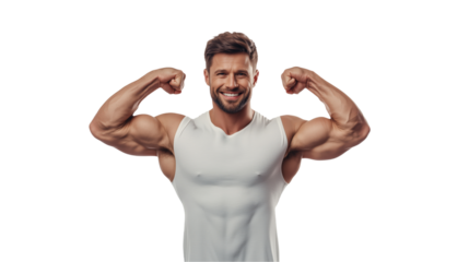 Muscular Man Flexing Biceps isolated on transparent background