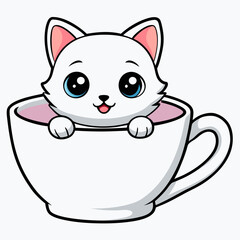 a sticker design of Kitten peeking out of a teacup