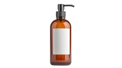 Amber Pump Bottle Mockup - Blank Label, Transparent Background for Branding & Packaging Design