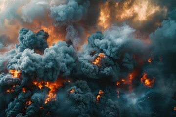 A massive plume of black smoke rises into the sky, possibly from an industrial or natural disaster