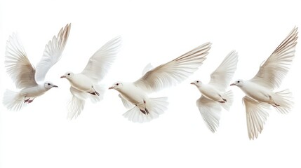 Obraz premium Elegant Doves in Flight Against a Serene White Background