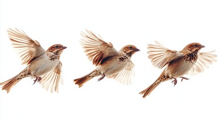 Obraz premium Birds in Flight Captivating Movement Against a White Background