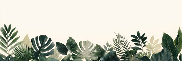 Serene Monochrome Tropical Foliage on Solid Background, Generative Ai