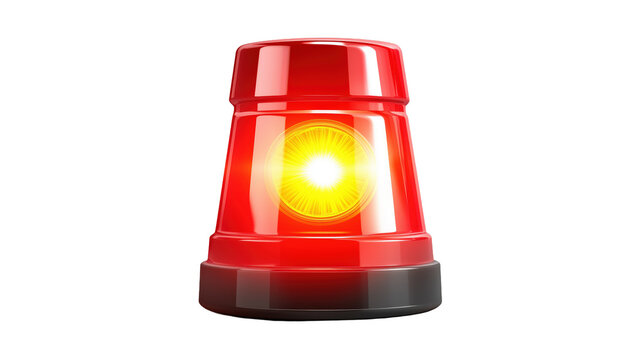 Red siren flashing, emergency warning light signal isolated on transparent background	
