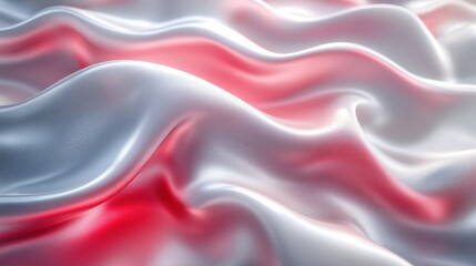 Elegant Red and White Satin Fabric with Glossy Waves