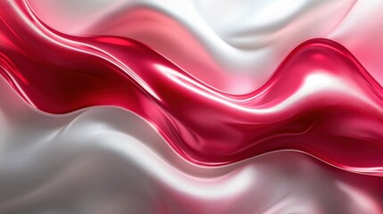 Flowing Red and White Silk Fabric Wave Pattern
