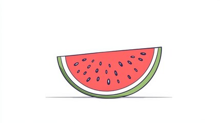 Simple and modern line drawing of a watermelon, featuring minimalist hand-drawn lines, set against a pristine white background