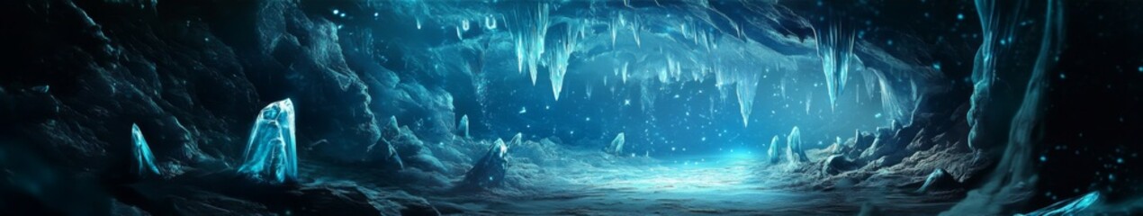 Naklejka premium Fantasy Crystal Caverns: A Luminous Realm of Glowing Crystals and Mysterious Auras in Anime-Style Illustration, storybook illustrations, comic strips, book illustrations and picture books,Abstract