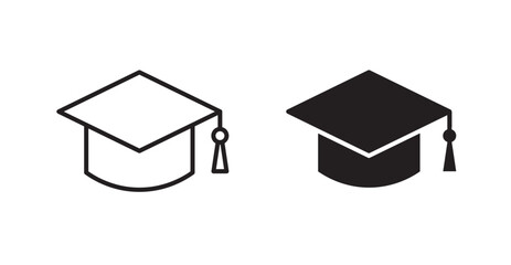 Graduation hat vector icon in solid and outline style