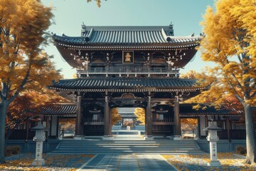Autumnal Gate to a Japanese Temple