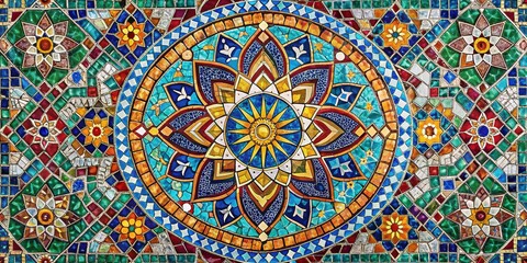 Mosaic Splendor: Geometric, Vibrant Colors, Tiled Patterns, Ornate
