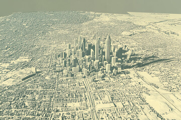 Technical aerial visual, 3D LiDAR GIS aerial map satellite scan model isolated, showing Atlanta, USA. Elevation, topography, render