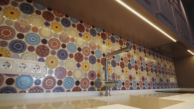 Bright kitchen backsplash in modern kitchen