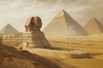 Majestic great sphinx of giza desert in egypt with pyramid companions standing tall in the sands