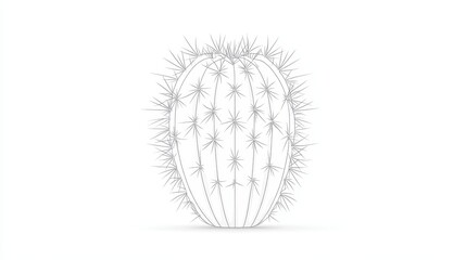 Minimalist illustration of a prickly pear cactus, emphasizing clean, elegant lines on a pure white backdrop, hand-drawn with precision