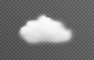 Realistic cloud, smoke or fog on an isolated transparent background. Vector cloud png.