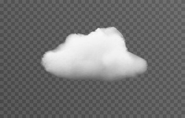 Realistic cloud, smoke or fog on an isolated transparent background. Vector cloud png.