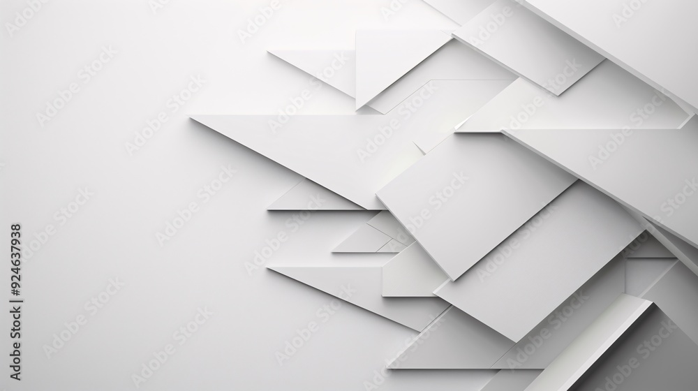 Poster a bold abstract design featuring sharp angular shapes in contrasting black and white, leaving signif