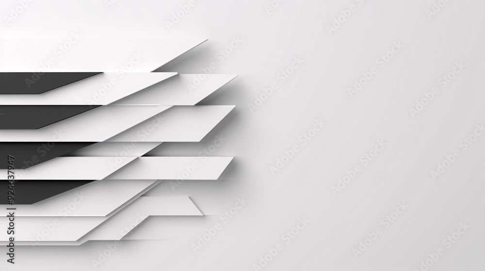 Poster a bold abstract design featuring sharp angular shapes in contrasting black and white, leaving signif