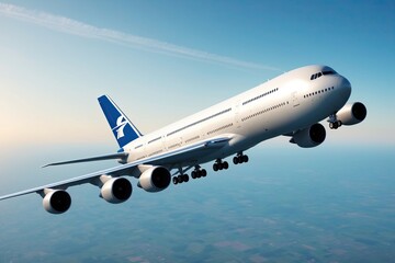 Obraz premium Massive Jumbo Jet Soaring in Clear Sky 3D Aircraft Adventure Rendering