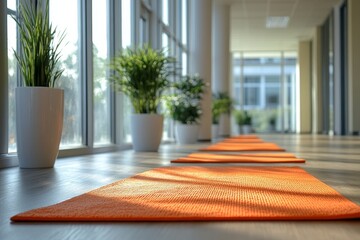 Fototapeta premium Corporate Yoga Near Business Desk, Generative AI