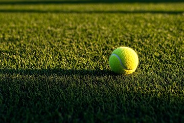 Close up photography of yellow tennis ball on vibrant green tennis court surface