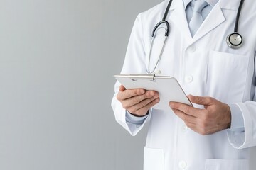 Compassionate healthcare provider evaluating a patient, providing a professional opinion, with plenty of room for additional information.