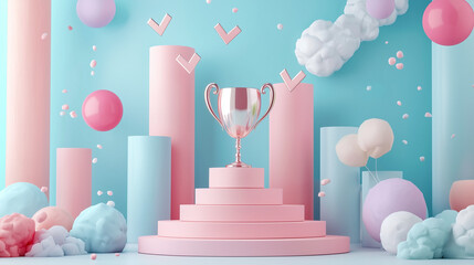 Pastel trophy of success with pastel backdrop