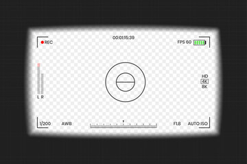 Camera viewfinder video or photo frame recorder flat style design vector illustration. Digital camera viewfinder with exposure settings and focusing grid template.