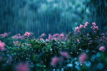 Soft focus rainy landscape with natural beauty and calm serene