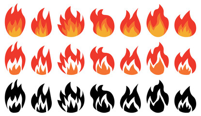 Fire different variations icon set. Vector