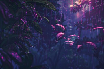 Peaceful atmosphere in a rainy morning scene with calm foggy