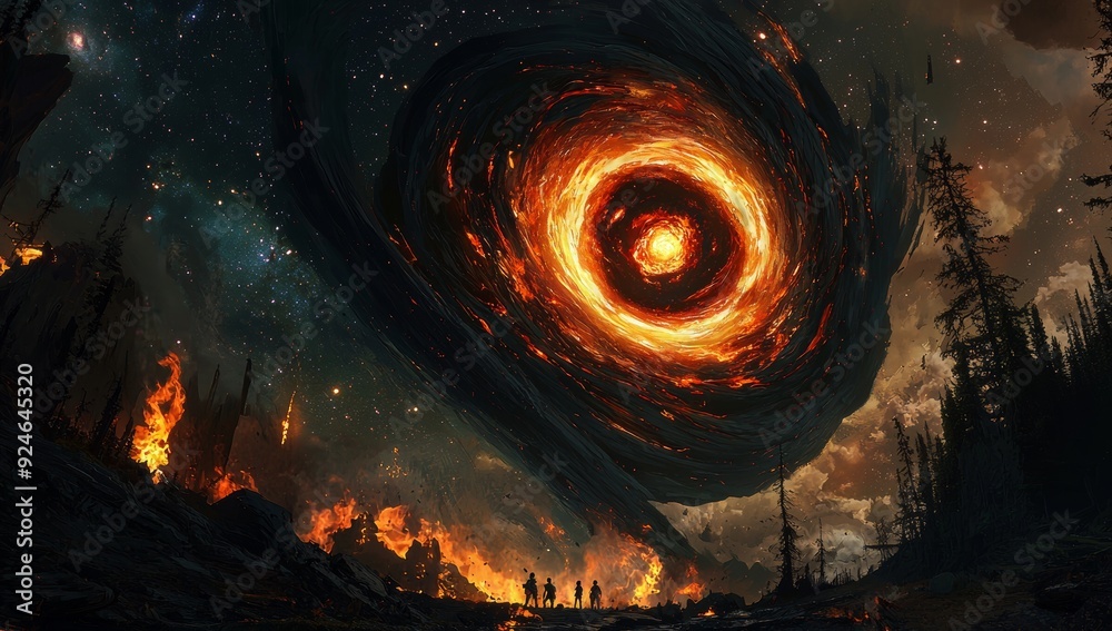 Canvas Prints there is a fiery glow around the portal. dark contours can be seen around it.