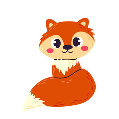 Cute fox. Woodland forest animal. Poster for baby room ,banner book or logo .Vector illustration flat cartoon style ,wild forest animal .