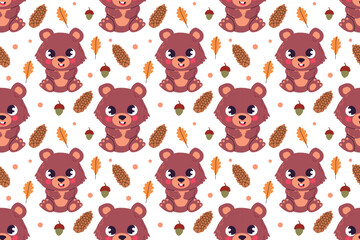 Bear vector illustration. Cartoon cute wild forest animal. Simple vector flat illustration of a bear in a sitting position on a white background. Used for web design and printing.