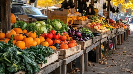 Fototapeta premium Fall, fall farmers bring their pumpkin vegetables to market. The generation of AI