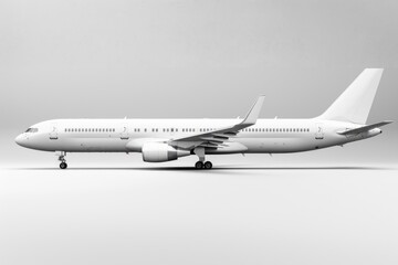 Obraz premium A single white airplane sits on a gray surface, ready to take off
