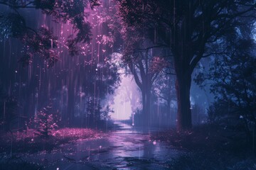 Natural scenery of a rainy day with trees