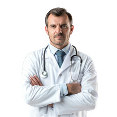 Fototapeta premium Experienced Male Doctor in White Lab Coat Isolated on Transparent Background
