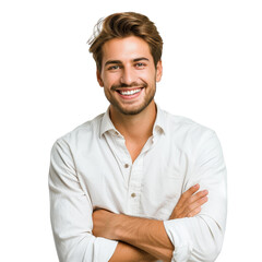 Casual Young Male with White Shirt Smiling Isolated on Transparent Background