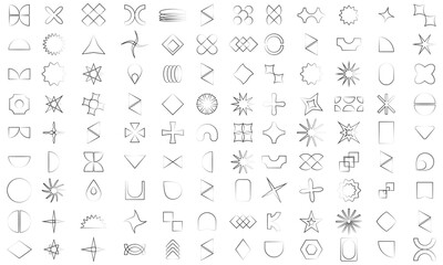 A set of graphic elements. Abstract geometric figures. Decorative minimalistic brutalist forms.